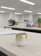 Ceramic Gold Dot Cup – 350ml White Coffee and Tea Mug