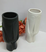 Face Decorative Ceramic Flower Vase – Modern Art Sculpture Vase in Black or White
