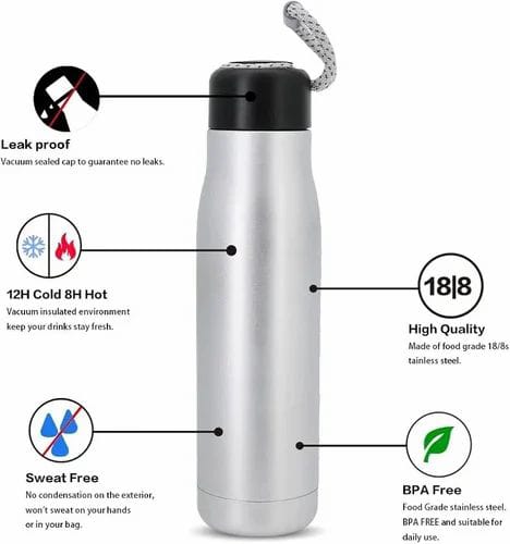 600ml Stainless Steel Flask with String Strap