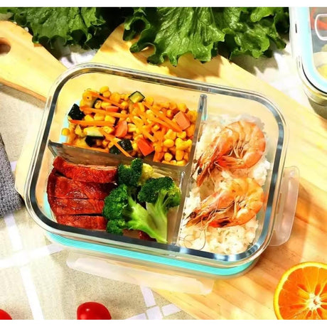 Glass Food Container,1050ml,With Partitions,Leak Proof,For Microwave,Oven, Fridge, Dishwasher safe,Meal Prep, Airtight Containers,Pink,Blue,Clear- Furaha Finds Kenya