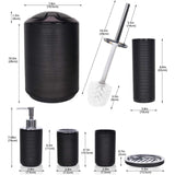 6pcs Bathroom Accessories Set Durable Plastic, Mildew Free, Elegant Design (Soap Dispenser, Toothbrush Holder, Toilet Brush, Trash Can)