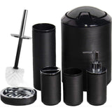 6pcs Bathroom Accessories Set Durable Plastic, Mildew Free, Elegant Design (Soap Dispenser, Toothbrush Holder, Toilet Brush, Trash Can)