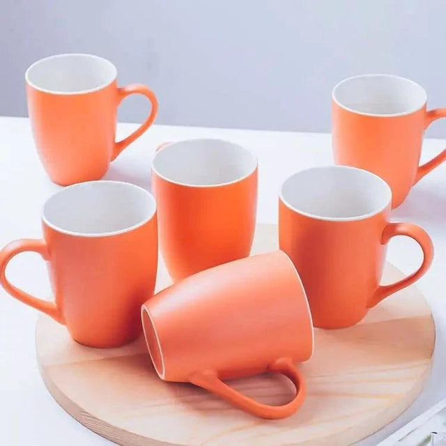 6pcs Colorful Macaron Ceramic Cups Drum Shaped Mugs, 330ml Tableware Mugs