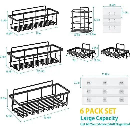 6pcs Rustproof Shower Caddy Shelf Set No Drill Bathroom Organizer with Increased Load Capacity Adhesives