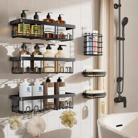 6pcs Set Shower Caddy Shelf / Bathroom Organizer – Rustproof, No Drilling