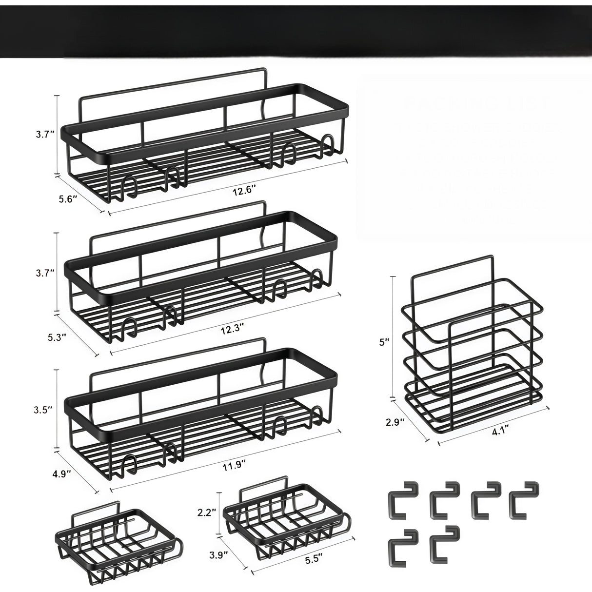 6pcs Set Shower Caddy Shelf / Bathroom Organizer – Rustproof, No Drilling
