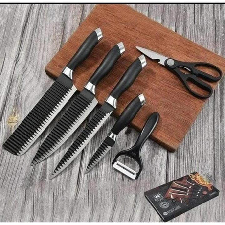 6pcs Zepter Knife Gift Pack Set – Black Non-Stick Blades with Corrugated Wavy Pattern