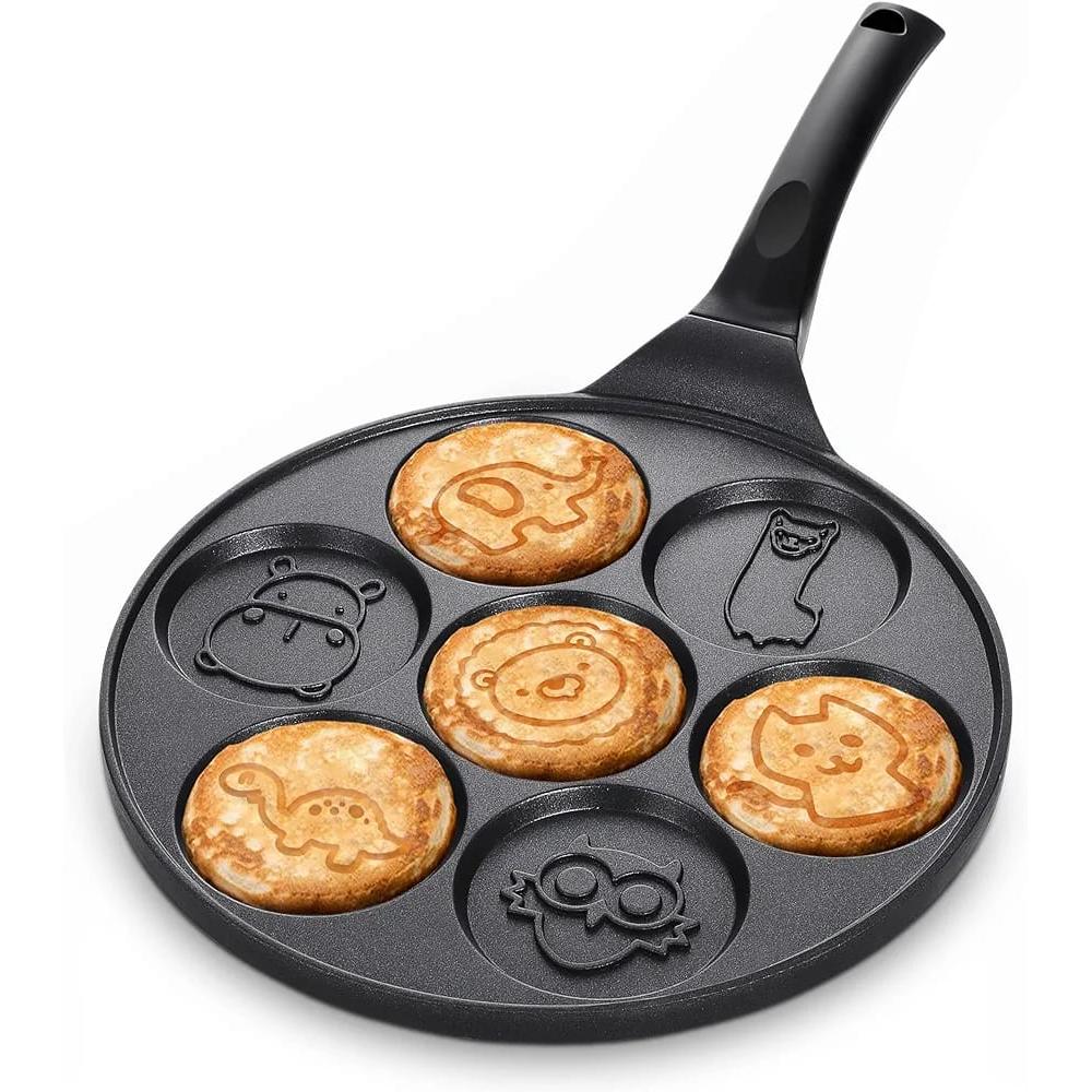 7 Hole Non Stick Pancake Pan Fun Animal Face Design Gas Stove Compatible 46cm x 7.1cm
