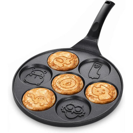 7 Hole Non Stick Pancake Pan Fun Animal Face Design Gas Stove Compatible 46cm x 7.1cm