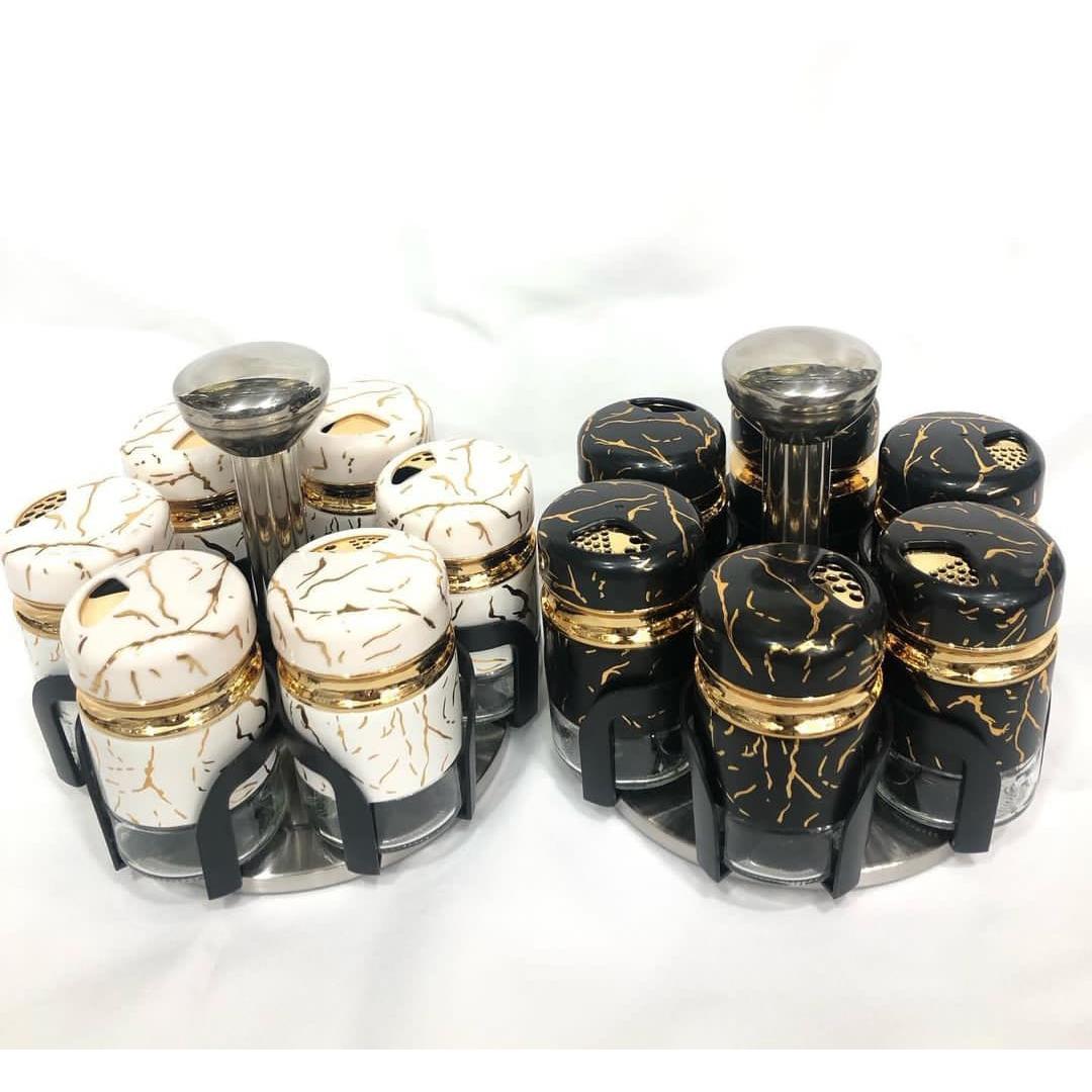 7-Piece Marble Rotating Spice Jars | Kitchen | Home Decor | Efficient Kitchen Spice Storage Organizer