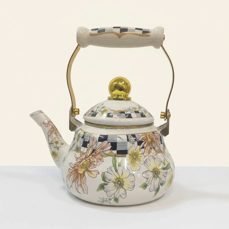 Floral Pattern Enamel Tea Kettle Kitchen & Dining Stovetop Kettles