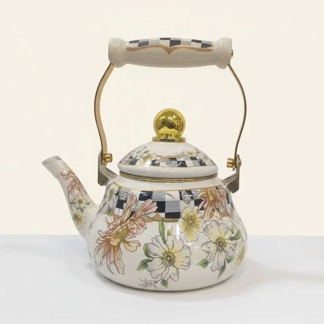 Floral Pattern Enamel Tea Kettle Kitchen & Dining Stovetop Kettles