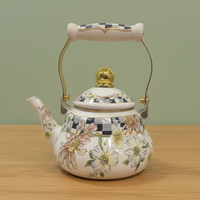 Floral Pattern Enamel Tea Kettle Kitchen & Dining Stovetop Kettles