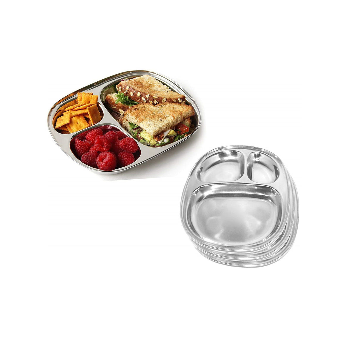 60 Piece No. 1 Oval Stainless Steel Pav Bhaji Plates Set | Multi-Partition Serving Plates | Durable & Stackable