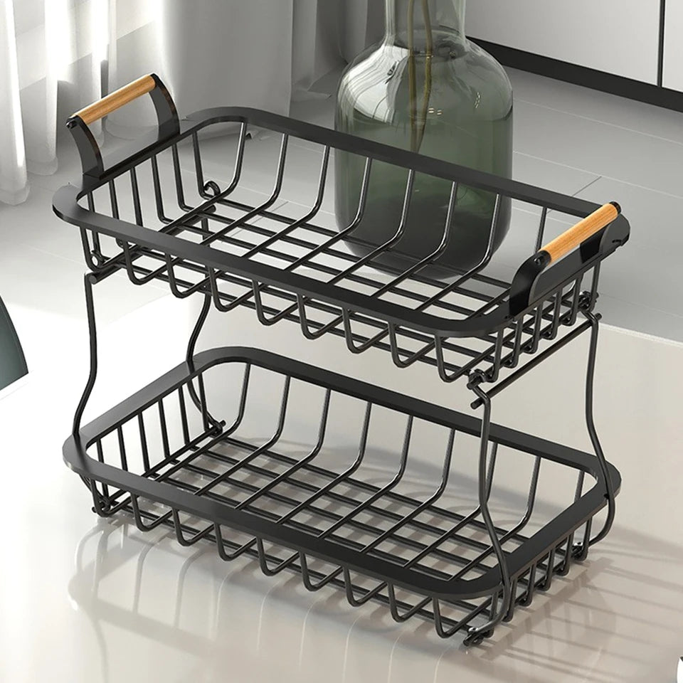 2 Tier Detachable & Portable Nordic Metallic Fruit, Vegetable Basket Rack | Multifunctional | Kitchen, Living Room, Dining Room, Living Room-Furaha Finds