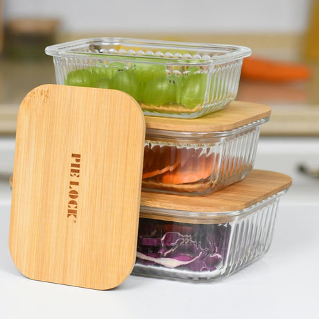 3pcs Heavy-Duty Ribbed Borosilicate Glass Food Storage Containers Durable & Airtight Kitchen Organization- Furaha Finds Kenya