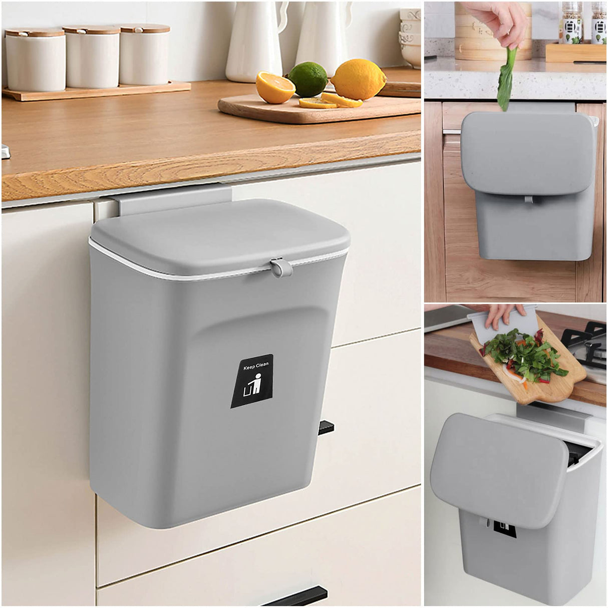 Wall Mounted Kitchen Bin with Lid | Space-Saving Trash Solution | Available in Green, White, & Grey
