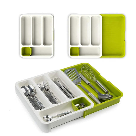 Drawer Store | Organizer Expandable Cutlery Tray Green & White- Furaha Finds Kenya