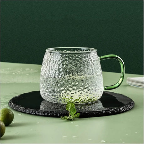 High Quality 350 ml Hammer Patterned Glass Cups with Gold Handles (Set of 6)- Furaha Finds Kenya