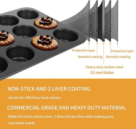 Non-slip Carbon Steel 12-Hole Cupcake Baking Tin | 12 cupcakes | Muffins, Cakes, Chocolate, Bread, Mousse, Jelly, Brownie Cupcakes- Furaha Finds Kenya