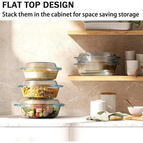 Signature High Quality Glass Casseroles with Glass Lids (Set of 3) | 0.7L, 1L, 1.5L Capacity- Furaha Finds Kenya