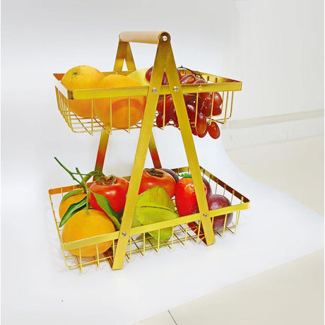 Multipurpose V-shaped Two Layer Metallic Golden Rack with Wooden Handle- Furaha Finds Kenya