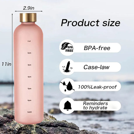 BPA Free Portable 1000ml Frosted Transparent Plastic Water Bottle with Time Scale | Large Capacity Sports & Leak Proof Rubber Outdoor Water Bottle- Furaha Finds Kenya