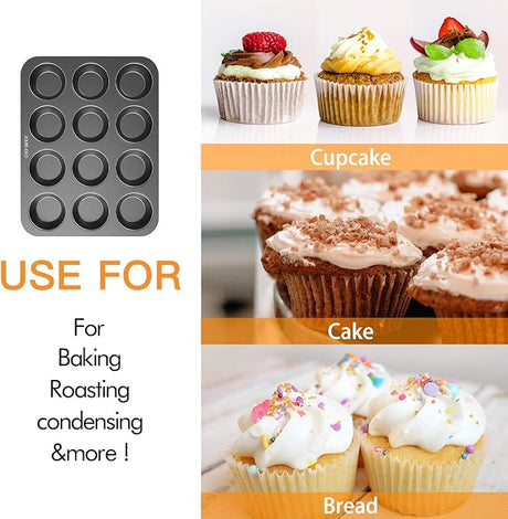 Non-slip Carbon Steel 12-Hole Cupcake Baking Tin | 12 cupcakes | Muffins, Cakes, Chocolate, Bread, Mousse, Jelly, Brownie Cupcakes- Furaha Finds Kenya