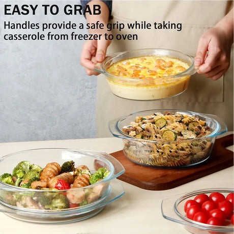 Signature High Quality Glass Casseroles with Glass Lids (Set of 3) | 0.7L, 1L, 1.5L Capacity- Furaha Finds Kenya