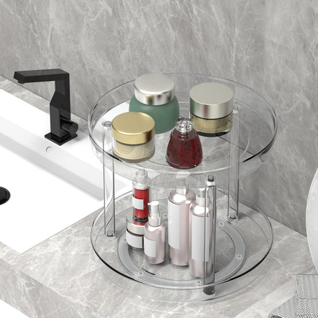 Multifunctional 2-Layer 360° Rotation Clear Cabinet Turntable Storage Organizer | Kitchen & Pantry | Bathroom & Vanity- Furaha Finds Kenya