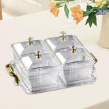 Acrylic Snack Serving Tray 22x22cm Tray with 4pcs 300ml Storage Boxes Clear 4 Grid.