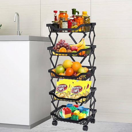 5 Layer Foldable Fruit/Vegetable Rack with Wheels- Furaha Finds Kenya