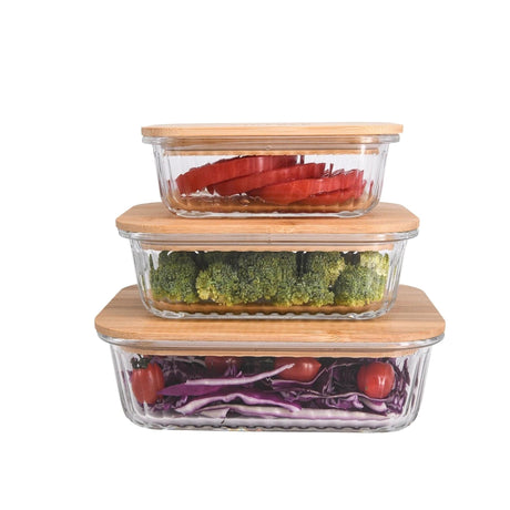 3pcs Heavy-Duty Ribbed Borosilicate Glass Food Storage Containers Durable & Airtight Kitchen Organization- Furaha Finds Kenya