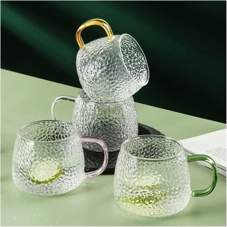 High Quality 350 ml Hammer Patterned Glass Cups with Gold Handles (Set of 6)- Furaha Finds Kenya