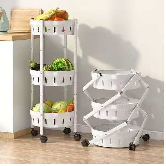 Foldable 360° Rotating Vegetable and Fruit Rack – Multi-Layer Storage Organizer with Lockable Wheels