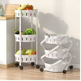 Foldable 360° Rotating Vegetable and Fruit Rack – Multi-Layer Storage Organizer with Lockable Wheels