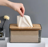 Acrylic Transparent Serviette Holder with Bamboo Lid – Modern Napkin Dispenser