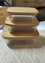 3pc Ribbed Glass Food Storage Containers with Airtight Bamboo Lids – 350ml, 800ml, 1600ml- Furaha Finds Kenya