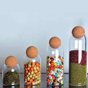 Open Ball Cork Transparent Jar with Bamboo Lid - 4 Piece Set Kitchen & Dining Food Storage Containers