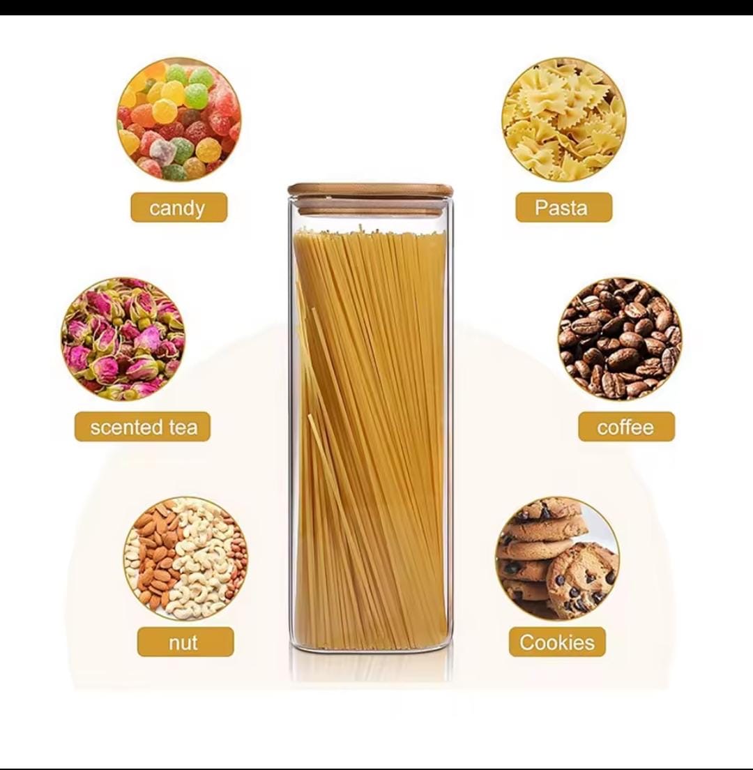 2000ml Rectangular Glass Spaghetti Jar with Bamboo Lid – Airtight Storage- Furaha Finds Kenya