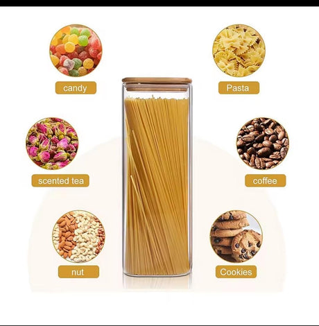 2000ml Rectangular Glass Spaghetti Jar with Bamboo Lid – Airtight Storage- Furaha Finds Kenya