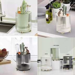 Luxury Multifunctional Rotary Knife and Utensil Storage Rack – 360° Drainage Caddy Organizer utensils holders and vracks Kitchen Utensil Holders