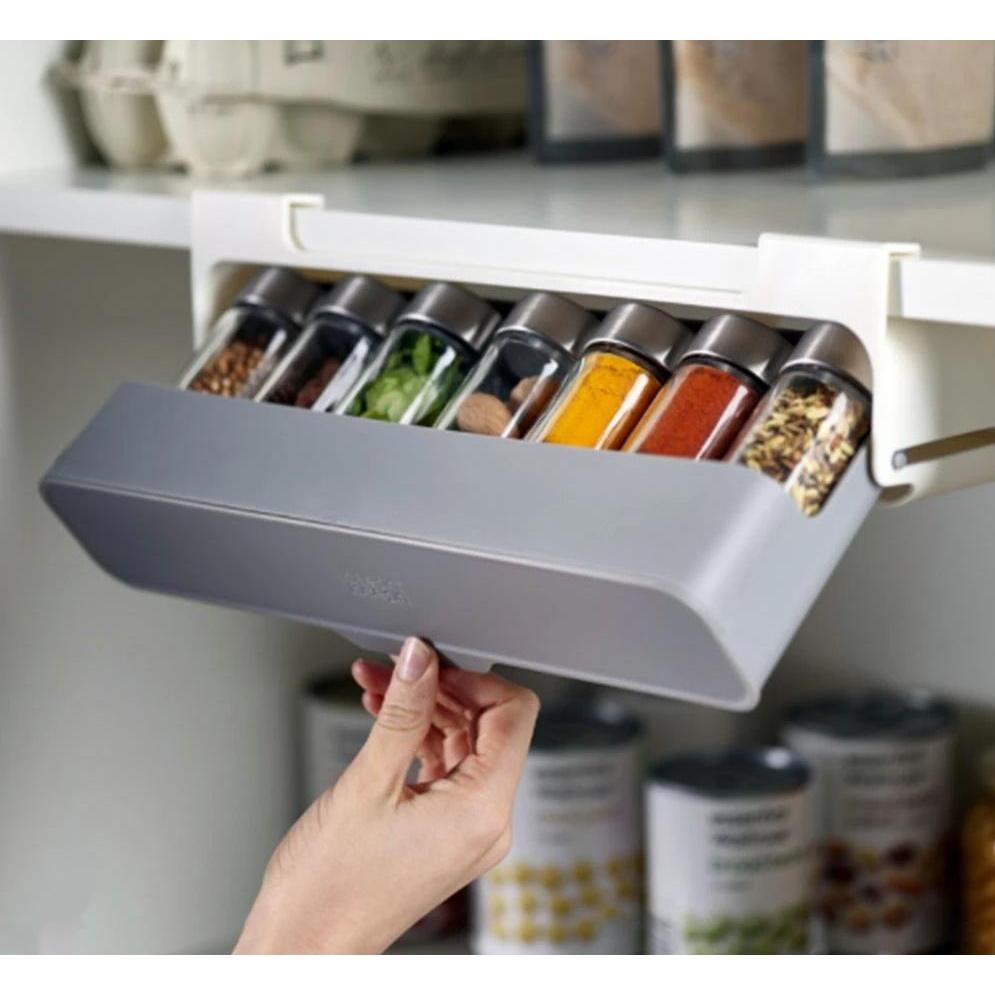7pc Under Shelf Spice Holder Rack | Kitchen Spice Organizer | Non Perforated Seasoning Storage Solution