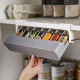 7pc Under Shelf Spice Holder Rack with Clear Jars and Black Lids for Organized Kitchen Storage Storage & Organization