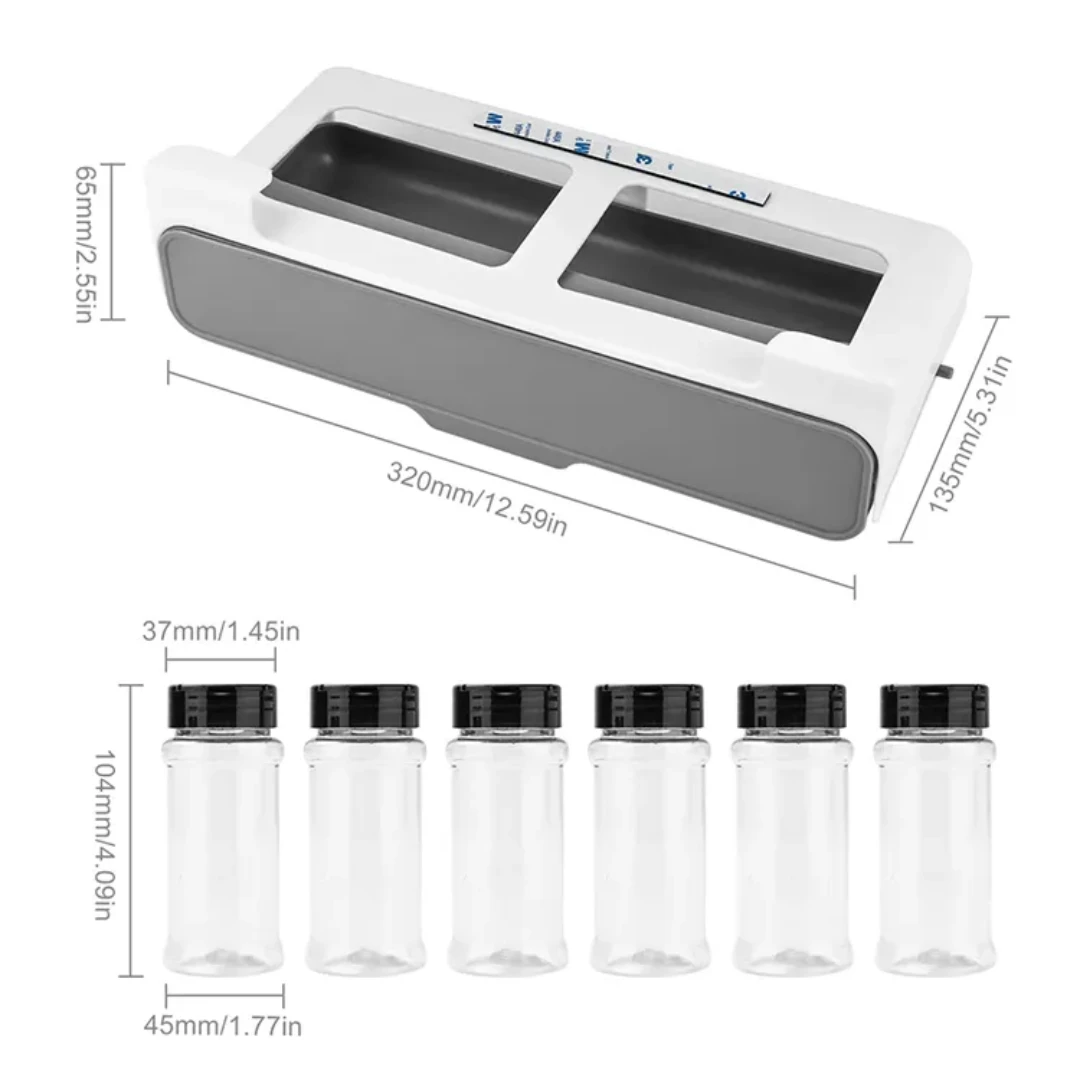 7pc Under Shelf Spice Holder Rack with Clear Jars and Black Lids for Organized Kitchen Storage Storage & Organization