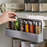 7pc Under Shelf Spice Holder Rack with Clear Jars and Black Lids for Organized Kitchen Storage Storage & Organization