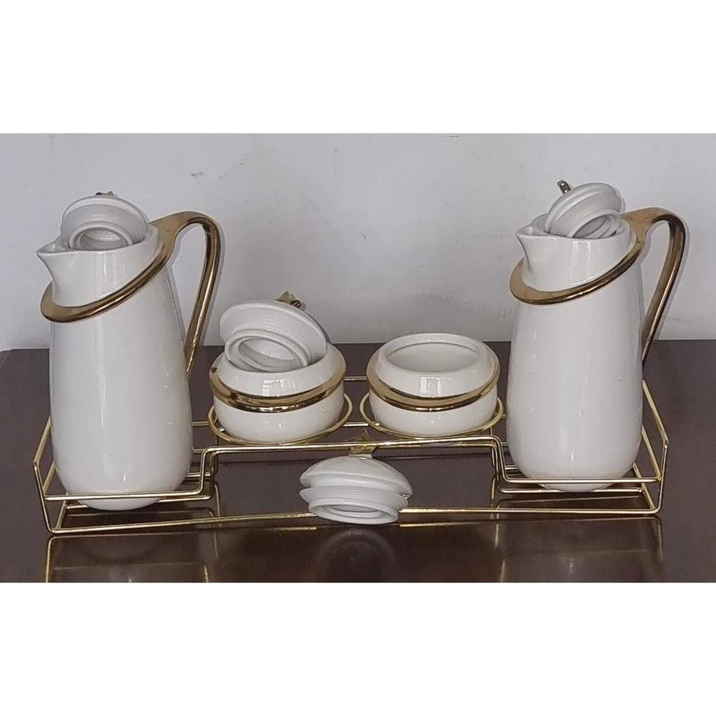 7pcs Acar Ceramic Golden Set with Jugs and Sugar Dishes Airtight Lids Glassware Tableware