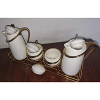 7pcs Acar Ceramic Golden Set with Jugs and Sugar Dishes Airtight Lids Glassware Tableware