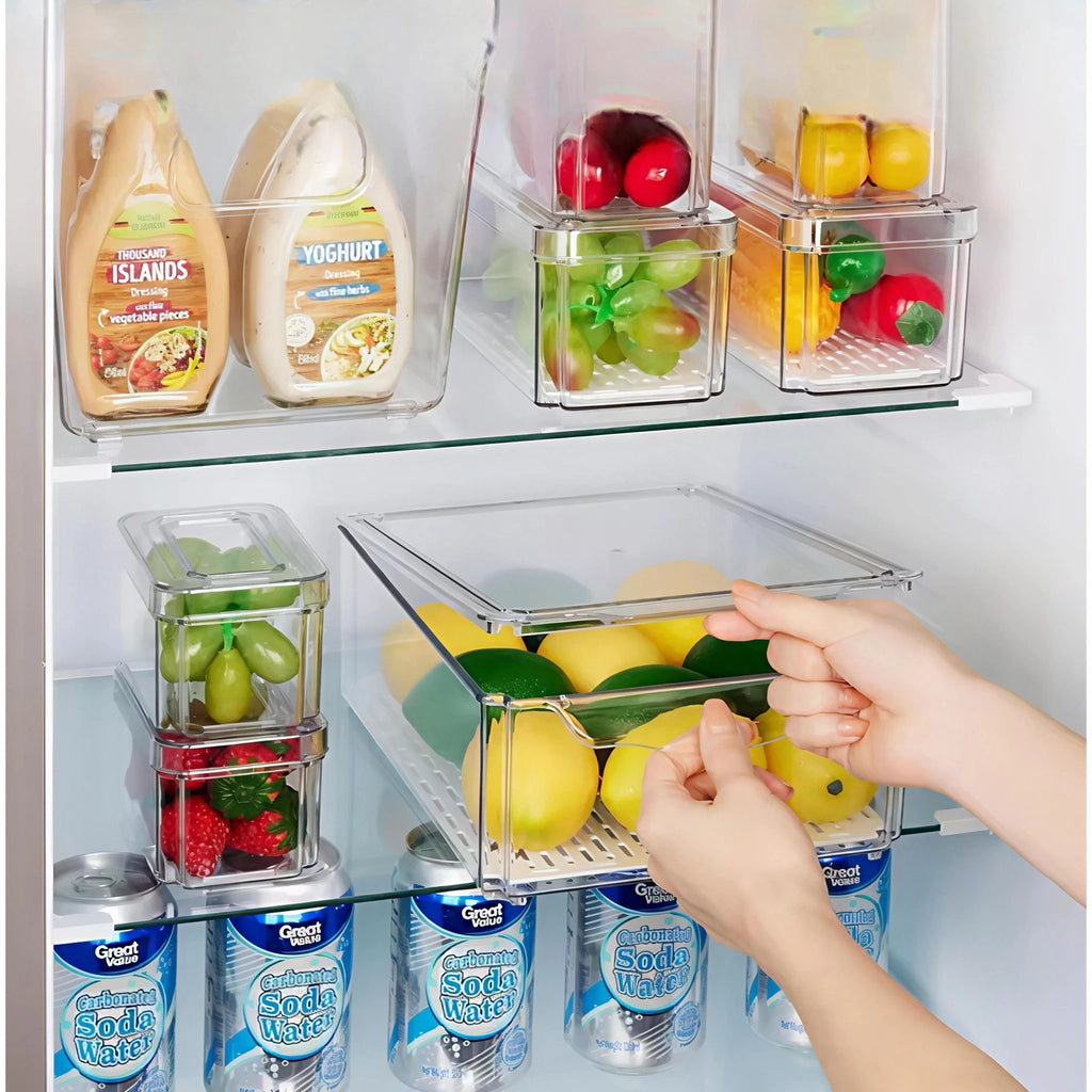 7pcs BPA-Free Stackable Acrylic Fridge Organizer Bins with Lids Fridge Storage Organizers