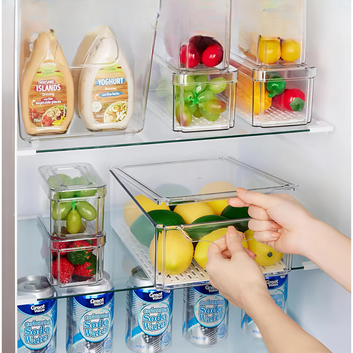 7pcs BPA-Free Stackable Acrylic Fridge Organizer Bins with Lids